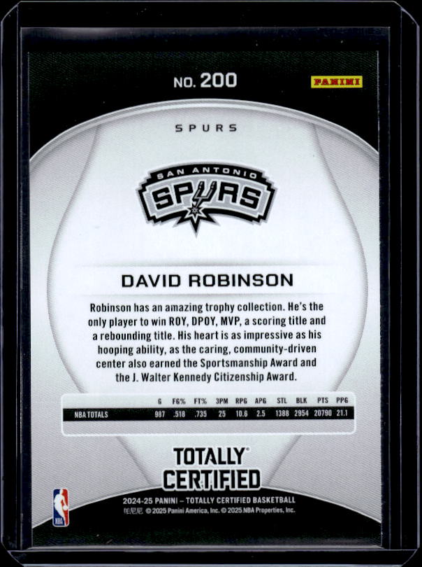 2024-25 Panini Totally Certified #200 David Robinson Mirror Maroon