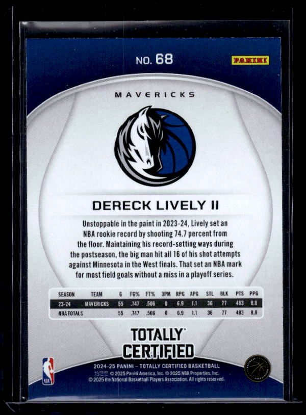 2024-25 Panini Totally Certified #68 Dereck Lively II Mirror Maroon