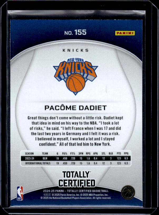 2024-25 Panini Totally Certified #155 Pacome Dadiet Mirror Maroon