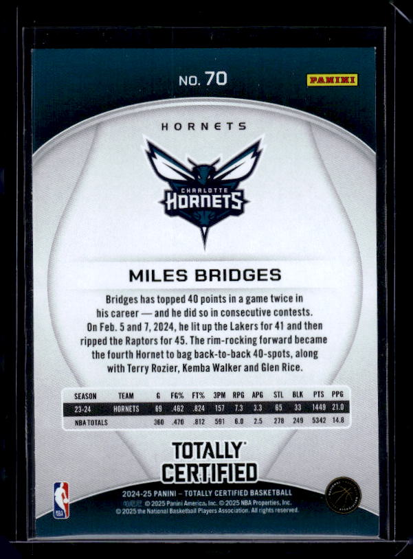 2024-25 Panini Totally Certified #70 Miles Bridges