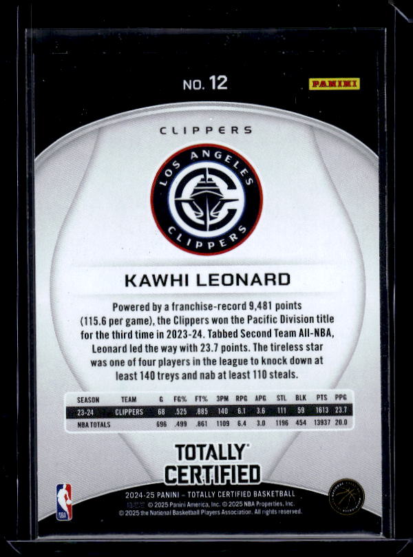 2024-25 Panini Totally Certified #12 Kawhi Leonard