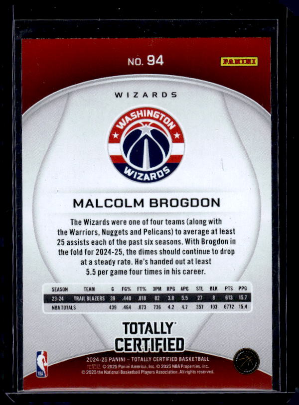 2024-25 Panini Totally Certified #94 Malcolm Brogdon Mirror