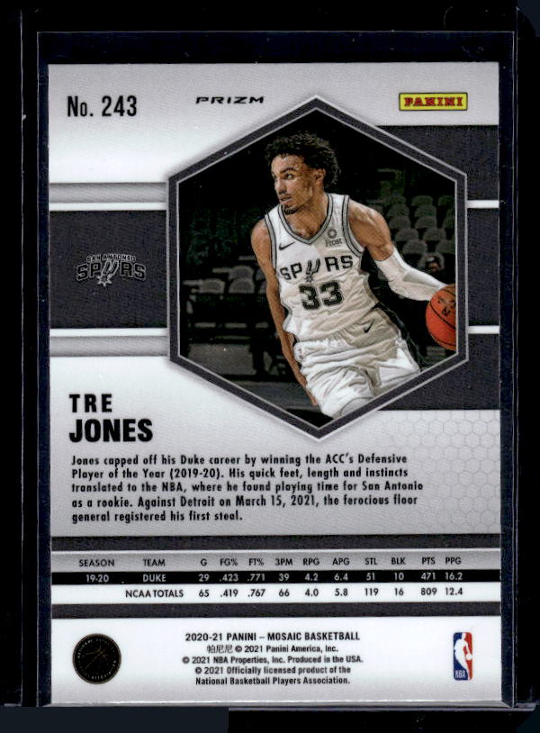 2020-21 Panini Mosaic #243 Tre Jones Mosaic Camo Pink