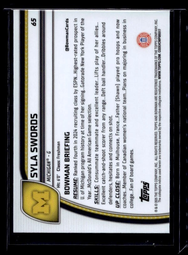 2024-25 Bowman University Chrome #65 Syla Swords Black Wave Refractor