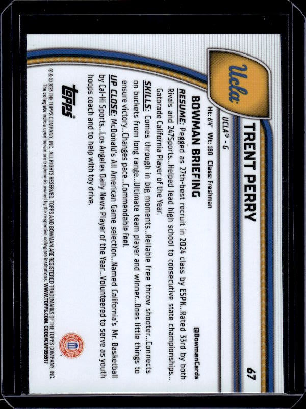 2024-25 Bowman University Chrome #67 Trent Perry Purple Lava Refractor