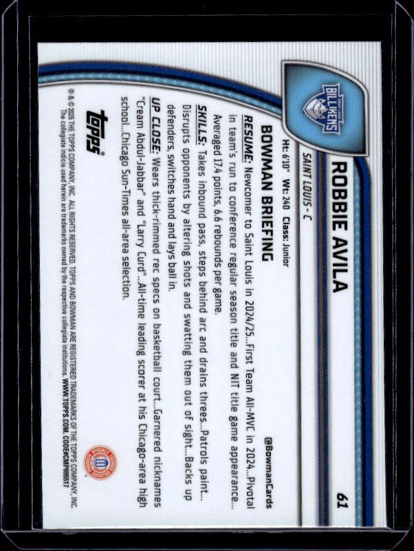 2024-25 Bowman University Chrome #61 Robbie Avila Purple Lava Refractor