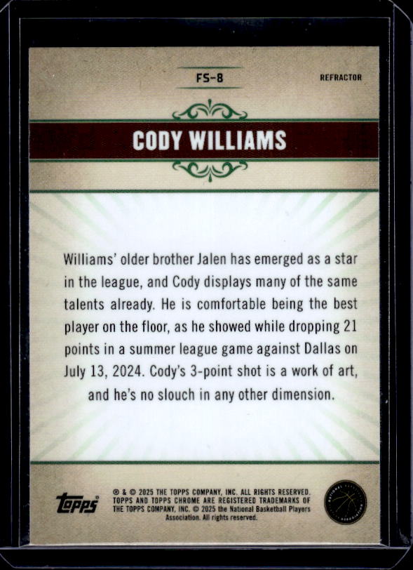 2024-25 Topps Chrome - Fresh Start Refractor #FS-8 Cody Williams