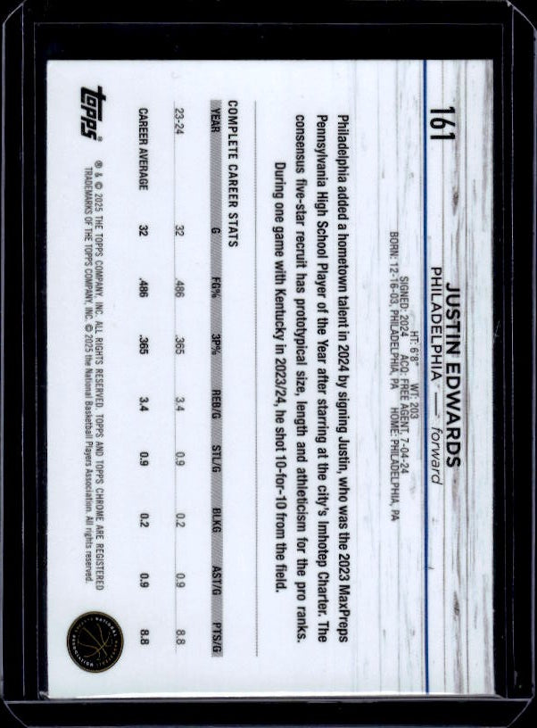 2024-25 Topps Chrome #161 Justin Edwards Pink Refractor