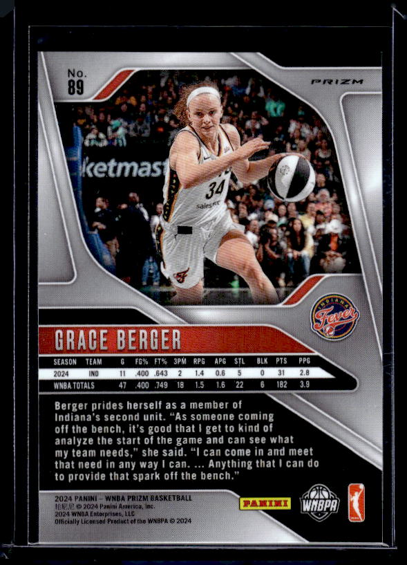 2024 Panini Prizm WNBA #89 Grace Berger Ice Orange Prizms