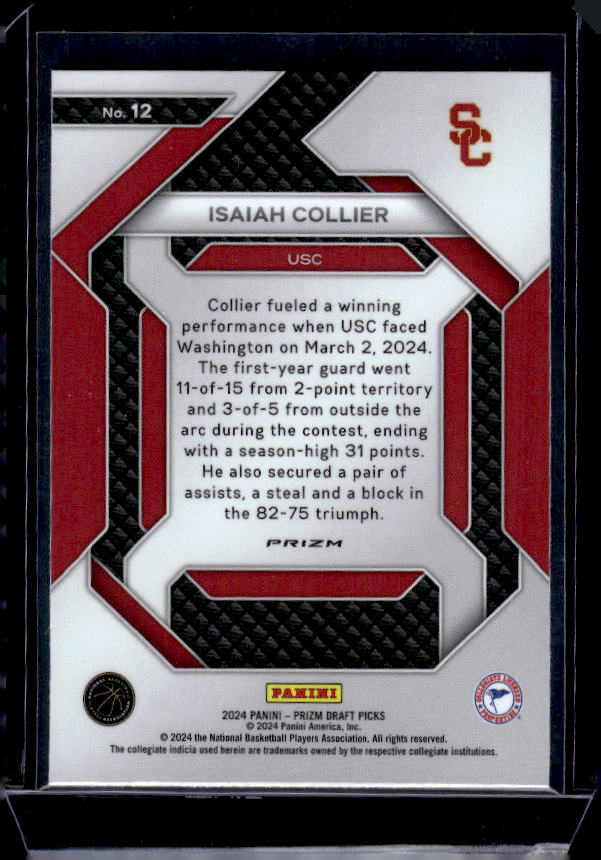 2024 Panini Prizm Draft Picks #12 Isaiah Collier New Recruits Prizms Silver
