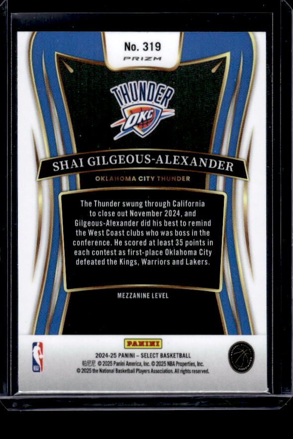 2024-25 Panini Select #319 Shai Gilgeous-Alexander Orange Flash Prizm