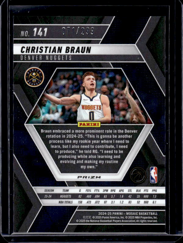 2024-25 Panini Mosaic #141 Christian Braun Red Seismic Mosaic #/299