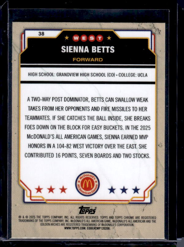 2025 Topps Chrome McDonald's All American #38 Sienna Betts RayWave