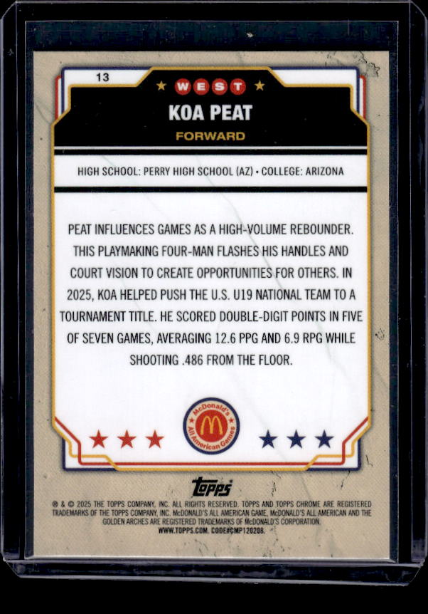2025 Topps Chrome McDonald's All American #13 Koa Peat RayWave