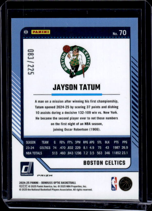 2024-25 Donruss Optic #70 Jayson Tatum Orange Shock #/225