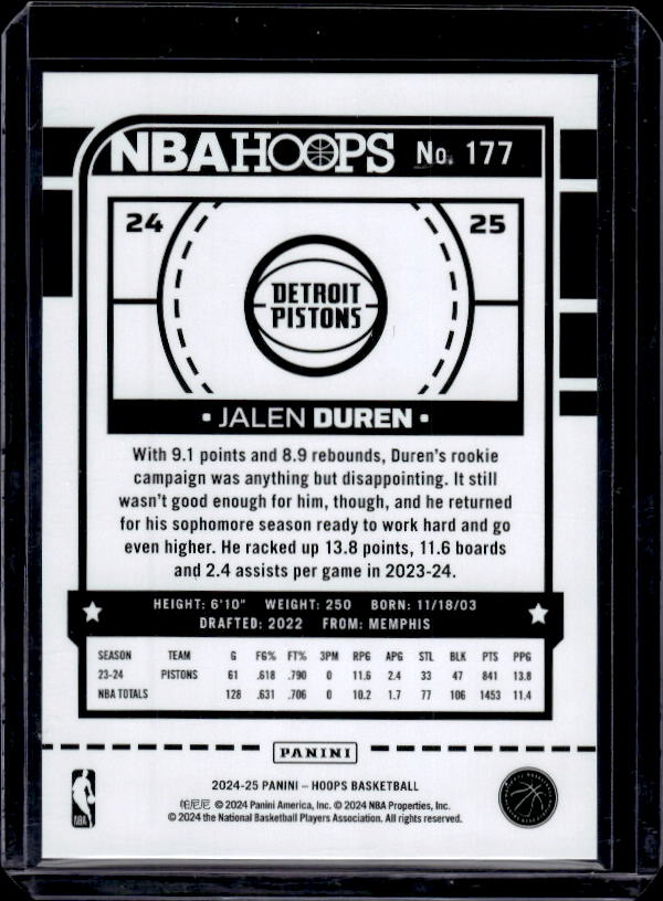 2024-25 Hoops #177 Jalen Duren Silver #/199