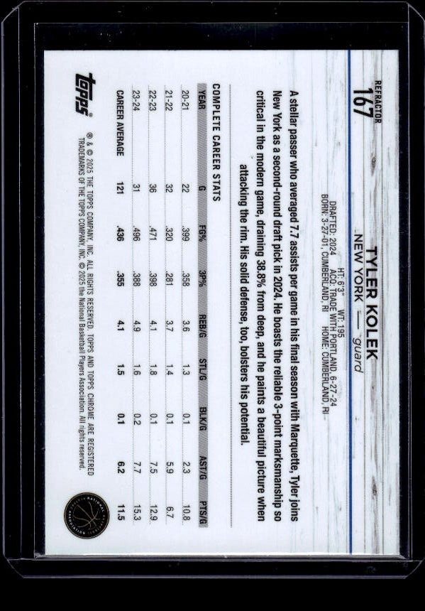 2024-25 Topps Chrome #167 Tyler Kolek Blue Basketball Refractor