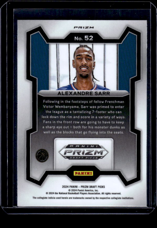 2024 Panini Prizm Draft Picks #52 Alexandre Sarr Prizms Silver