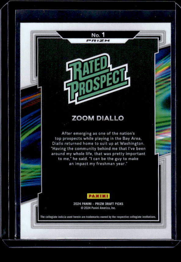 2024 Panini Prizm Draft Picks #1 Zoom Diallo Rated Prospect Prizms Green