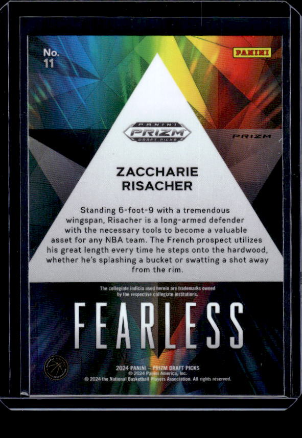 2024 Panini Prizm Draft Picks #11 Zaccharie Risacher Fearless Prizms Silver