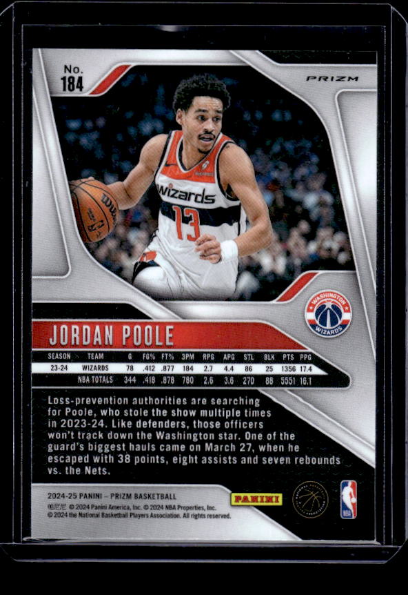 2024-25 Panini Prizm #184 Jordan Poole Prizms Orange Ice