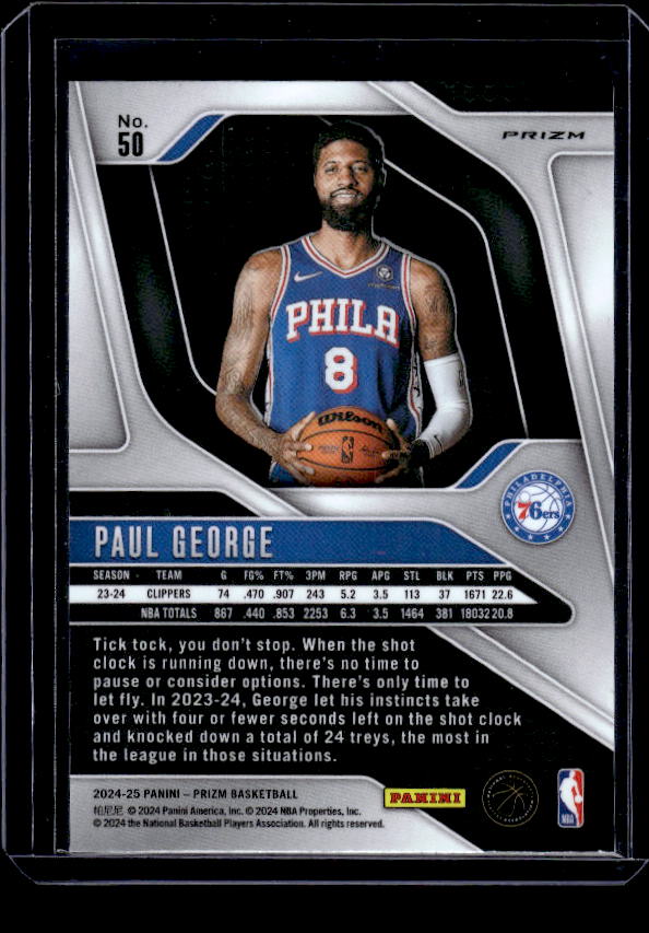 2024-25 Panini Prizm #50 Paul George Prizms Orange Ice