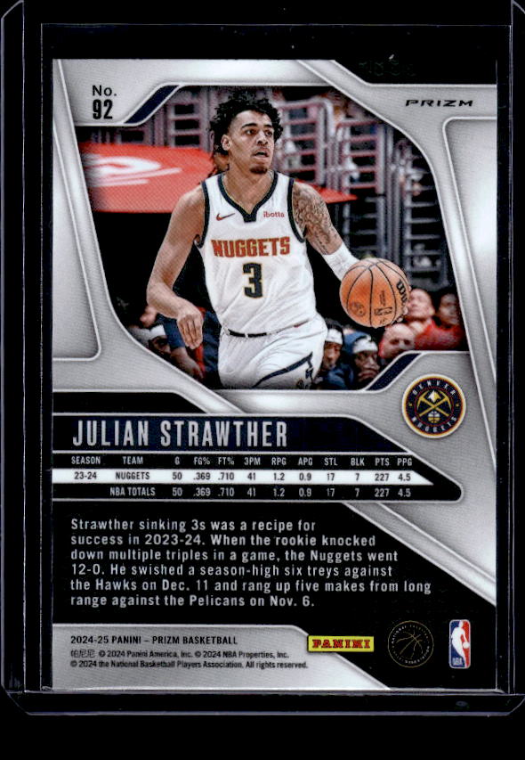 2024-25 Panini Prizm #92 Julian Strawther Prizms Orange Ice