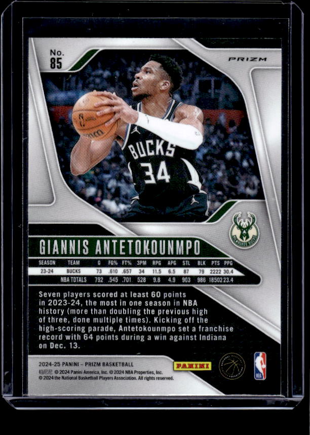 2024-25 Panini Prizm #85 Giannis Antetokounmpo Prizms Orange Ice