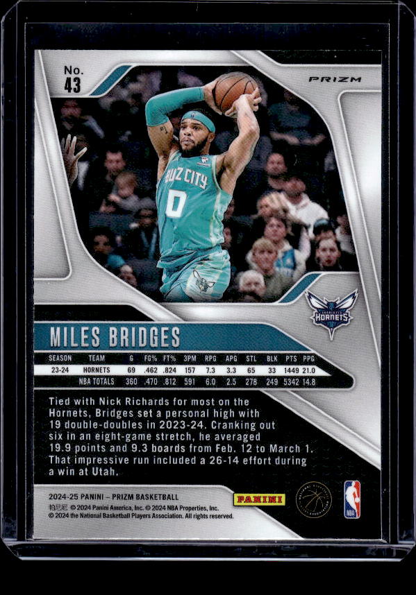2024-25 Panini Prizm #43 Miles Bridges Prizms Orange Ice