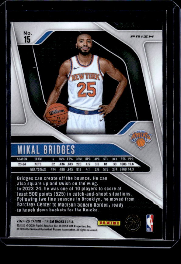 2024-25 Panini Prizm #15 Mikal Bridges Prizms Orange Ice