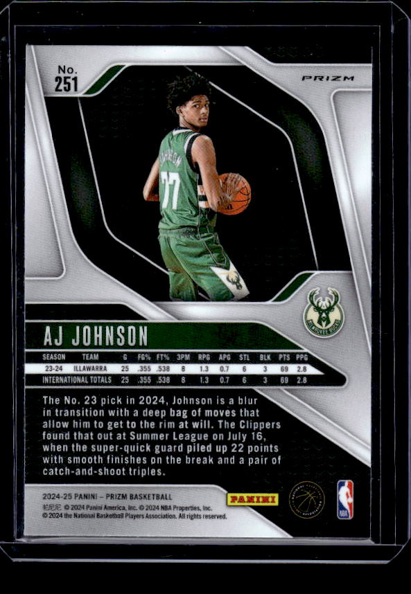 2024-25 Panini Prizm #251 AJ Johnson Prizms Orange Ice