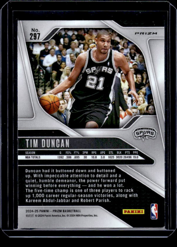 2024-25 Panini Prizm #297 Tim Duncan Prizms Orange Ice