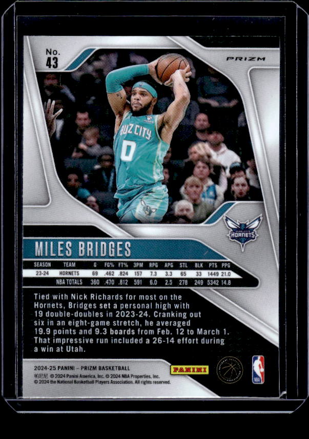 2024-25 Panini Prizm #43 Miles Bridges Prizms Orange Ice