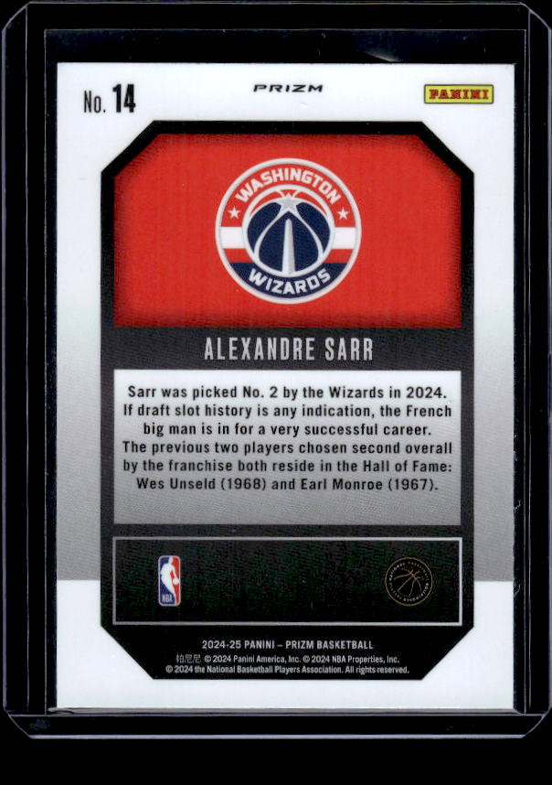 2024-25 Panini Prizm #14 Alexandre Sarr Emergent Prizms Silver