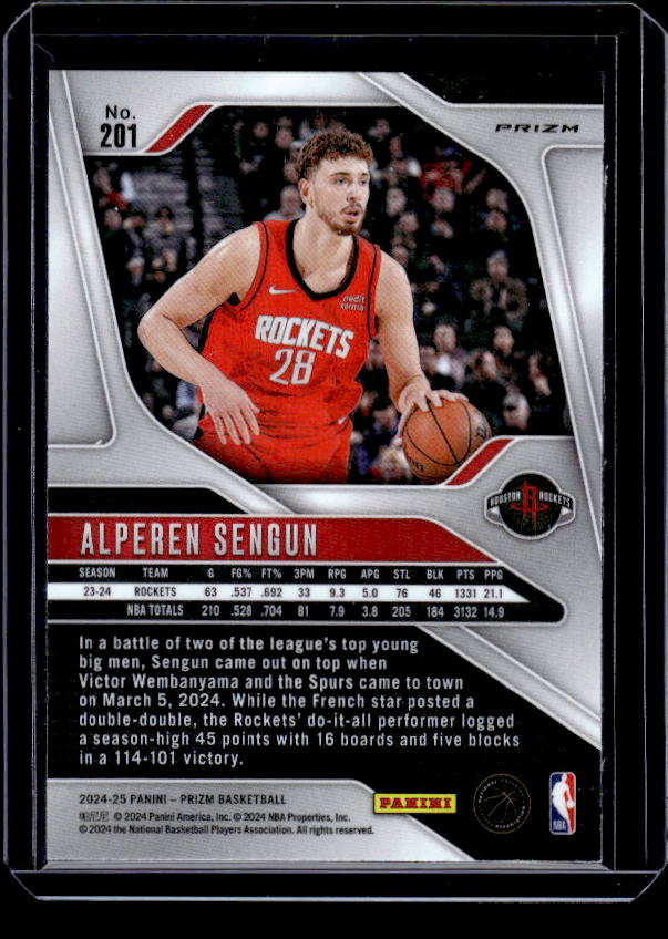 2024-25 Panini Prizm #201 Alperen Sengun Prizms Orange Ice