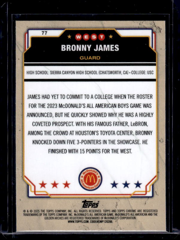 2025 Topps Chrome McDonald's All American #77 Bronny James