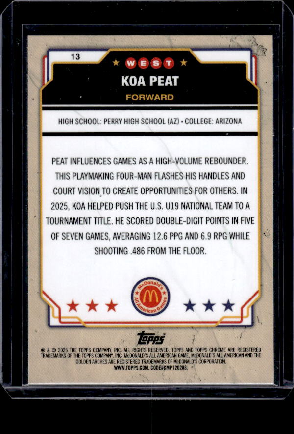 2025 Topps Chrome McDonald's All American #13 Koa Peat