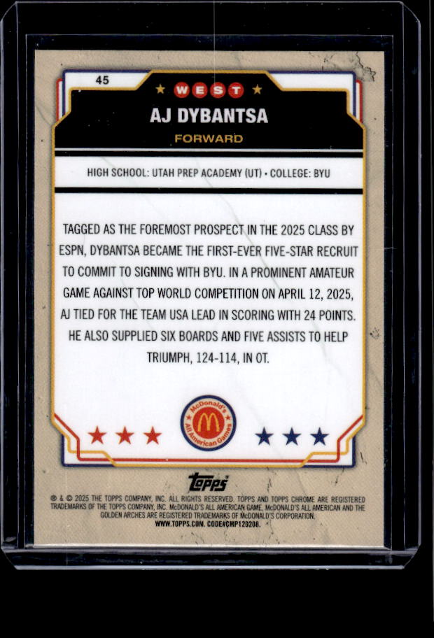 2025 Topps Chrome McDonald's All American #45 AJ Dybantsa