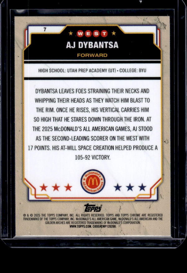 2025 Topps Chrome McDonald's All American #7 AJ Dybantsa