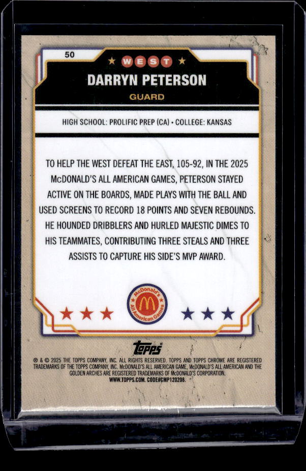 2025 Topps Chrome McDonald's All American #50 Darryn Peterson