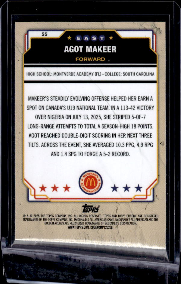2025 Topps Chrome McDonald's All American #55 Agot Makeer