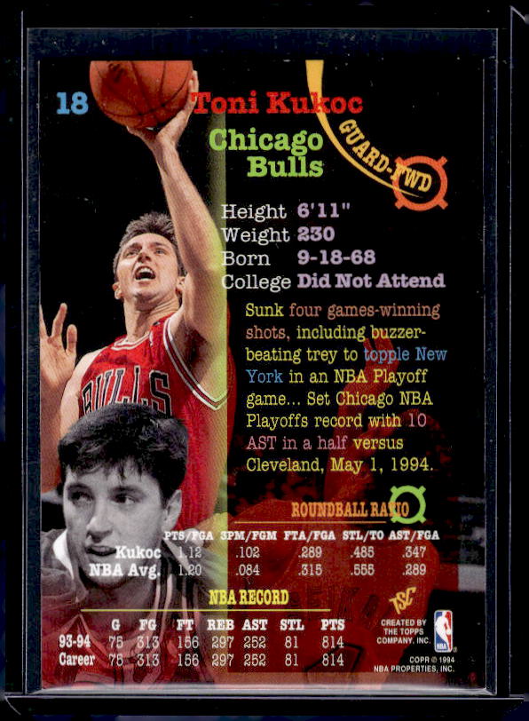 1994-95 Stadium Club #18 Toni Kukoc