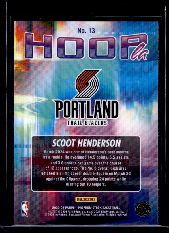 2023-24 Hoops Premium Stock #13 Scoot Henderson Hoopla