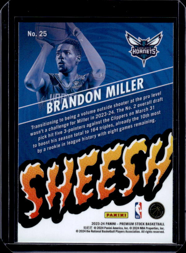 2023-24 Hoops Premium Stock #25 Brandon Miller Sheesh