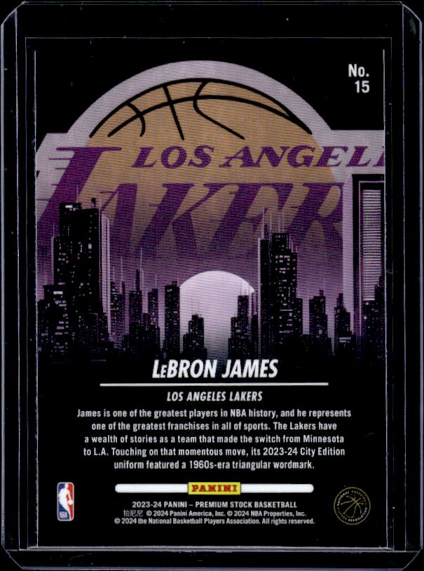 2023-24 Hoops Premium Stock #15 Lebron James City Edition