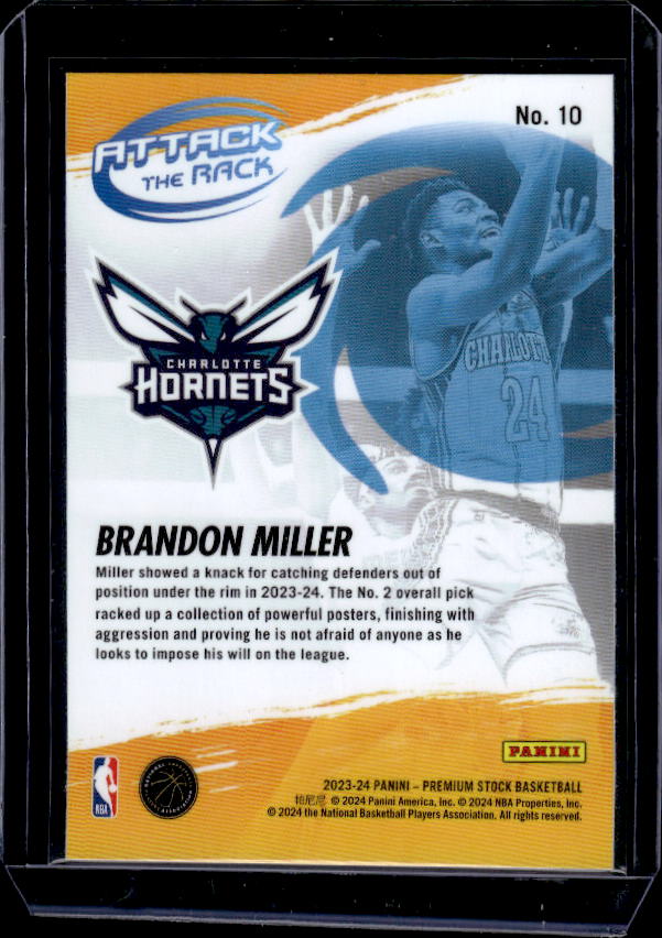 2023-24 Hoops Premium Stock #10 Brandon Miller Attack The Rack Premium