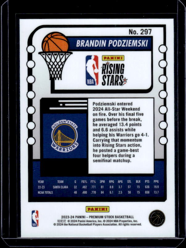 2023-24 Hoops Premium Stock #297 Brandin Podziemski