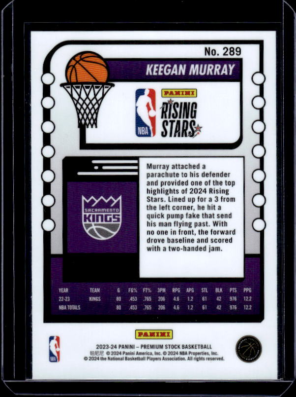 2023-24 Hoops Premium Stock #289 Keegan Murray