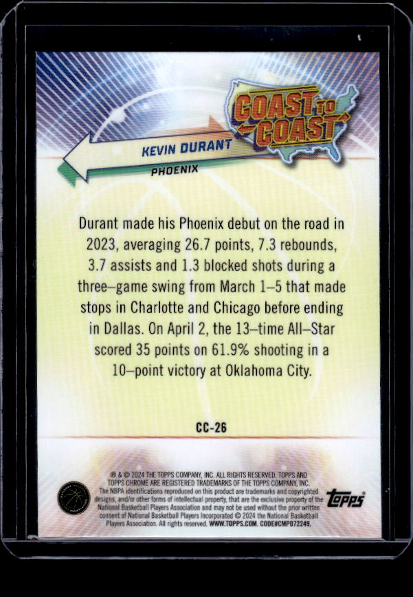 2023-24 Topps Chrome #CC-26 Kevin Durant Coast to Coast