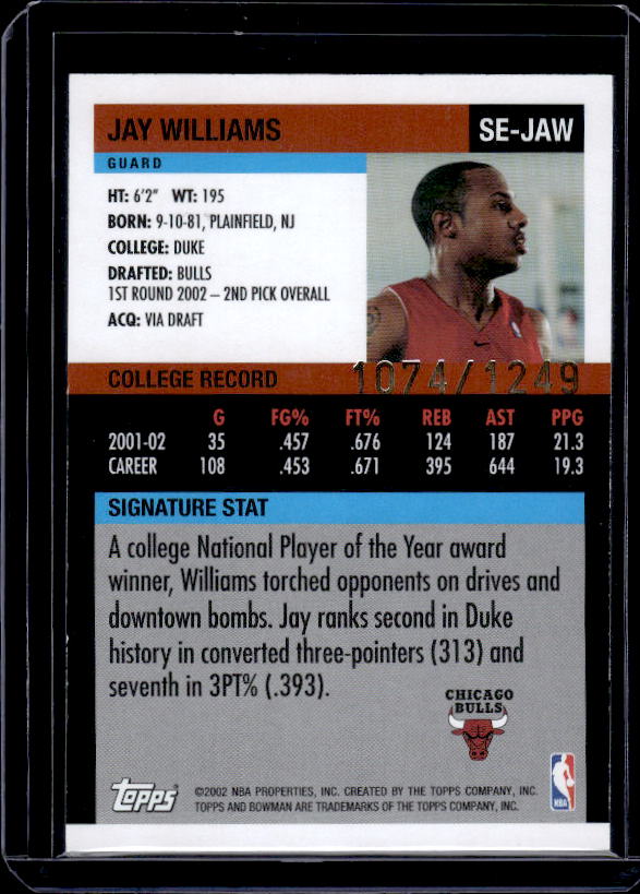 2002-03 Bowman Signature Edition #SE-JAW Jay Williams #/1249